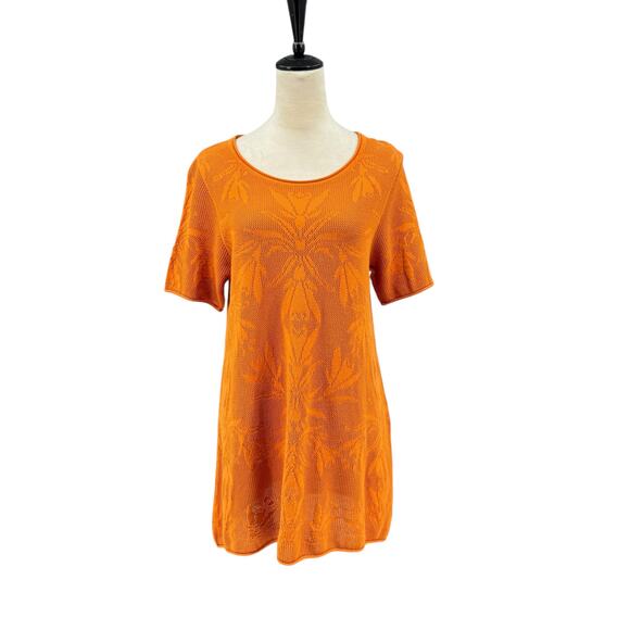 Gudrun Sjödén Orange Open Antique Floral Print Organic Cotton Knit Tunic Top - Picture 1 of 11